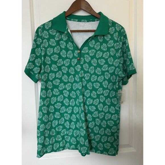 Kim Rogers Tops - Kim Rogers Womens Polo Shirt Extra Large Kelly Green Leaf Gold Buttons Preppy